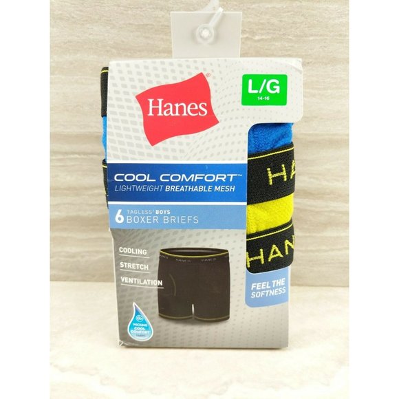 Hanes Wicking Cool Comfort Tagless Boxer Briefs Boys L (14-16) Pack of 6 - Picture 1 of 4